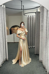 Glamorous Off The Shoulder Ruby Split Ruffles A-Line Prom Evening Dresses-misshow.com