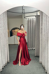Glamorous Off The Shoulder Ruby Split Ruffles A-Line Prom Evening Dresses-misshow.com