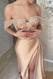 Glamorous Off-the-shoulder Sequined Sleeveless Mermaid Prom Dress With Slit-misshow.com