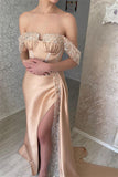 Glamorous Off-the-shoulder Sequined Sleeveless Mermaid Prom Dress With Slit