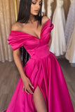 Glamorous Off The Shoulder Split Ruffles A-Line Prom Dresses-misshow.com
