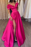 Glamorous Off The Shoulder Split Ruffles A-Line Prom Dresses-misshow.com