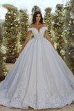 Glamorous Off-the-shoulder V-neck Appliques Lace A-line Wedding Dress