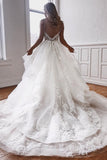 Glamorous Spaghetti-Straps Lace Appliques Tulle A-Line Wedding Dresses-misshow.com