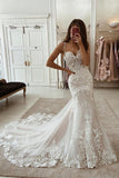 Glamorous Spaghetti Straps Mermaid Sleeveless Wedding Dress With Lace-misshow.com
