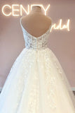 Glamorous spaghetti straps sleeveless a-line lace Wedding dresses