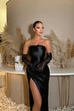 Glamorous strapless mermaid column satin evening dresses ruffles-misshow.com