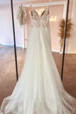 Glamorous sweetheart v-neck sleeveless a-line lace Wedding Dresses-misshow.com