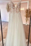 Glamorous sweetheart v-neck sleeveless a-line lace Wedding Dresses