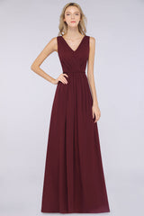 Glamorous TulleV-Neck Ruffle Burgundy Bridesmaid Dresses