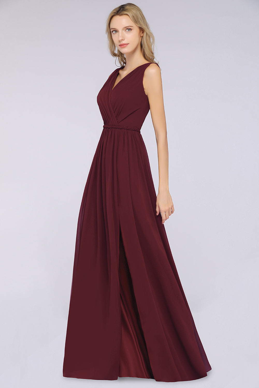 Glamorous TulleV-Neck Ruffle Burgundy Bridesmaid Dresses