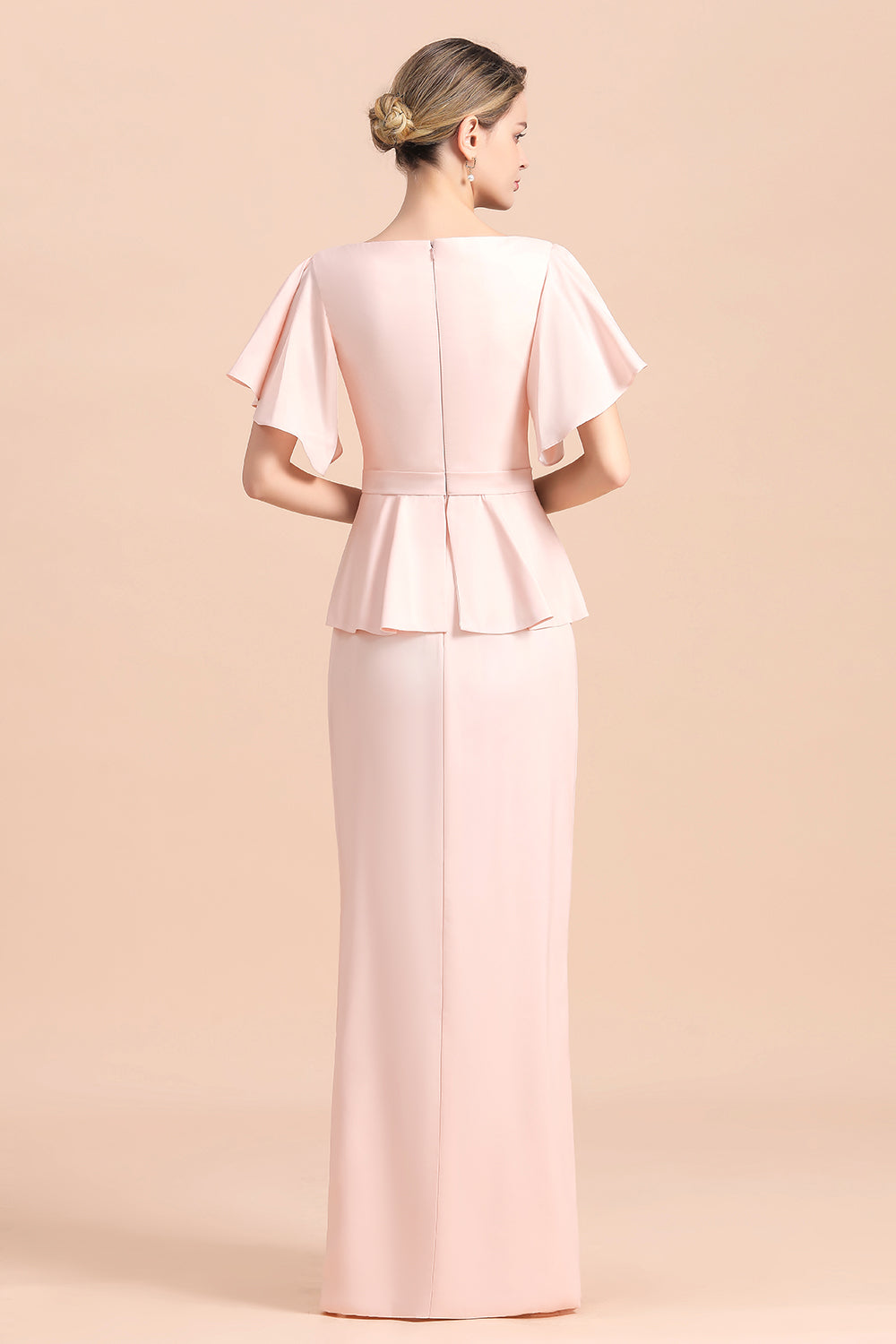 Glamorous V-Neck Front Slit Mother of Bride Dresses with Beadings Sash-misshow.com