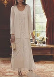 Glamorous V-neck Long sleeves A-line Chiffon Mother dress Sequined-misshow.com