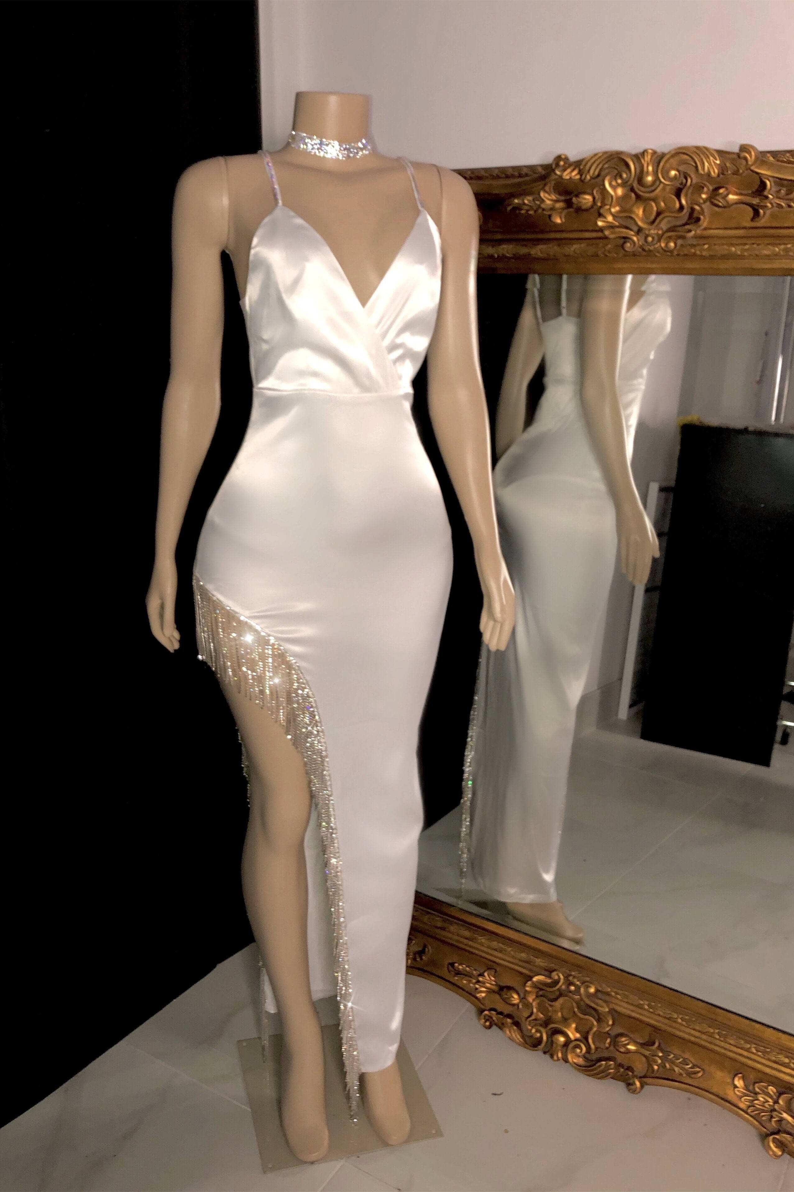 Glamorous V-neck Spaghetti Strap Sleeveless Mermaid Prom Dress-misshow.com