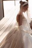Glamorous White A-line Beading Satin Wedding Dress With Train-misshow.com