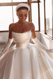Glamorous White A-line Beading Satin Wedding Dress With Train-misshow.com