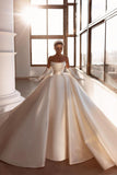 Glamorous White A-line Beading Satin Wedding Dress With Train