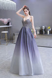 Glamous Spaghetti Ombre Purple Sparkly A-line Party Dress