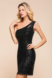 MISSHOW offers Glitter Black Sequins One Shoulder Mini Party Dress Short Cocktail Dress at a good price from Apricot,Black,Silver,Sequined to Column Mini them. Stunning yet affordable Cap Sleeves Prom Dresses,Evening Dresses.