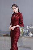 The gorgeous Glitter Half Sleeves Key hole Mermaid Party Dress Burgundy will stun every girl. The Sequined Vintage Party dress will add extra elegance to your wholesale look.