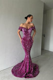 Glittering Sequins Sweetheart Off-the-shoulder Mermaid Prom Dresses-misshow.com