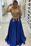 Gold Beads Lace Appliques Evening Dress with Sleeves