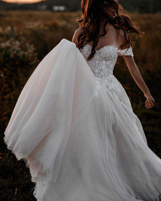Gorgeous A-line Off-the-shoulder Wedding Dresses with Lace-misshow.com
