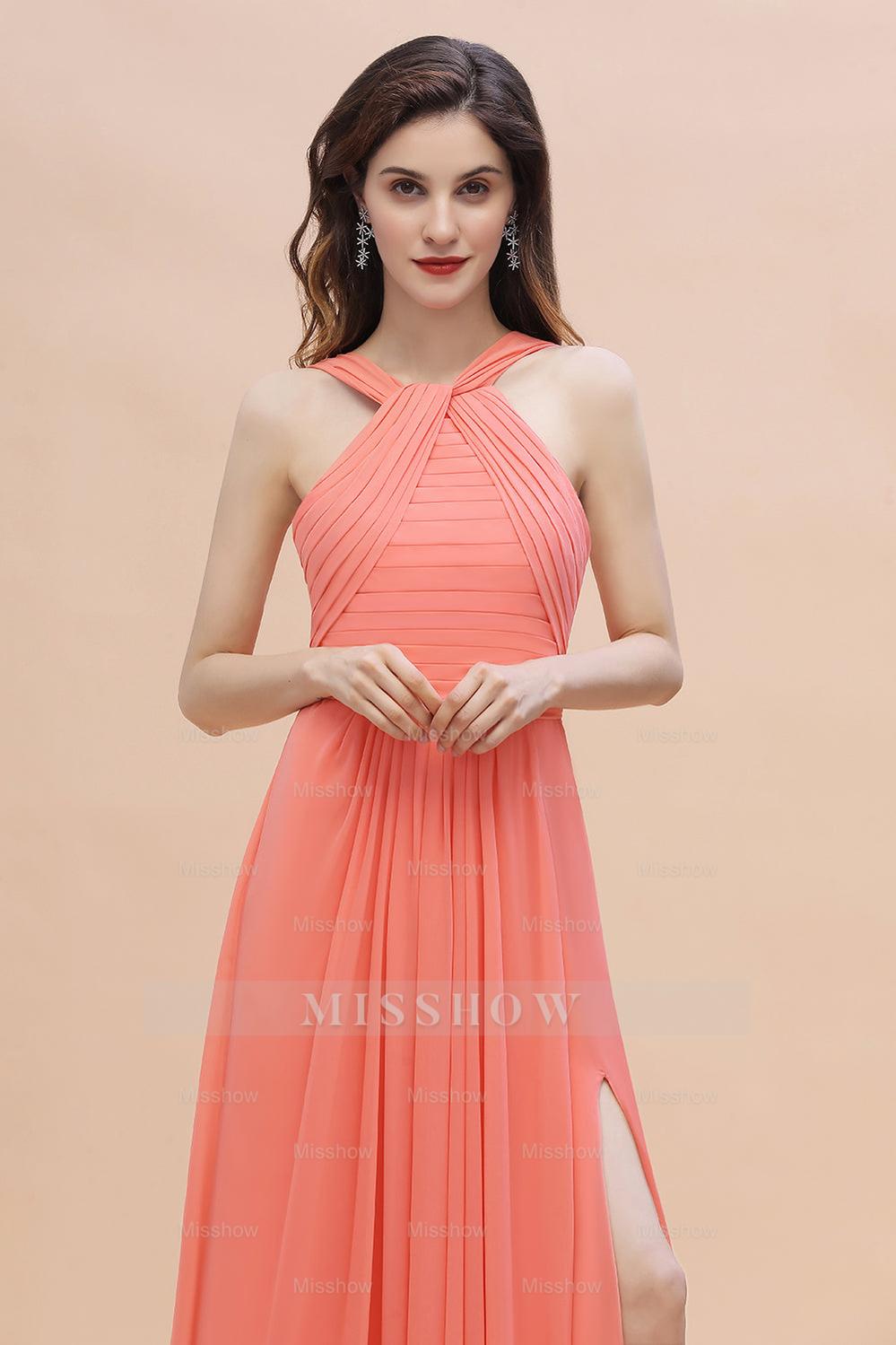 Gorgeous A-Line Sleeveless Coral Chiffon Bridesmaid Dresses with Ruffles On Sale Gorgeous A-Line Sleeveless Coral Chiffon Bridesmaid Dresses with Ruffles On Sale