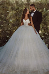 Gorgeous A-line Spaghetti Straps Sequined Lace Tulle Wedding Dress-misshow.com