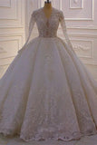Gorgeous A-line White V-neck Long Sleeves Lace Sequined Wedding Dress-misshow.com