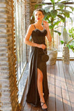Gorgeous Black Mermaid Straps Sequined Prom Dress With Slit