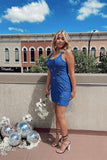 Gorgeous Blue Backless Satin Sleeveless Homecoming Dress With Beads-misshow.com