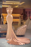 Gorgeous Champagne Sleeveless Long Mermaid Prom Dresses