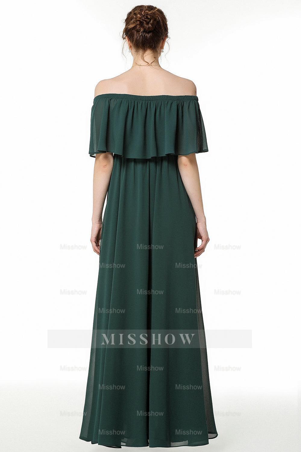 affordable long dresses Gorgeous Chiffon Flounced Crinkle Cold-shoulder Long Bridesmaid dresses Affordable