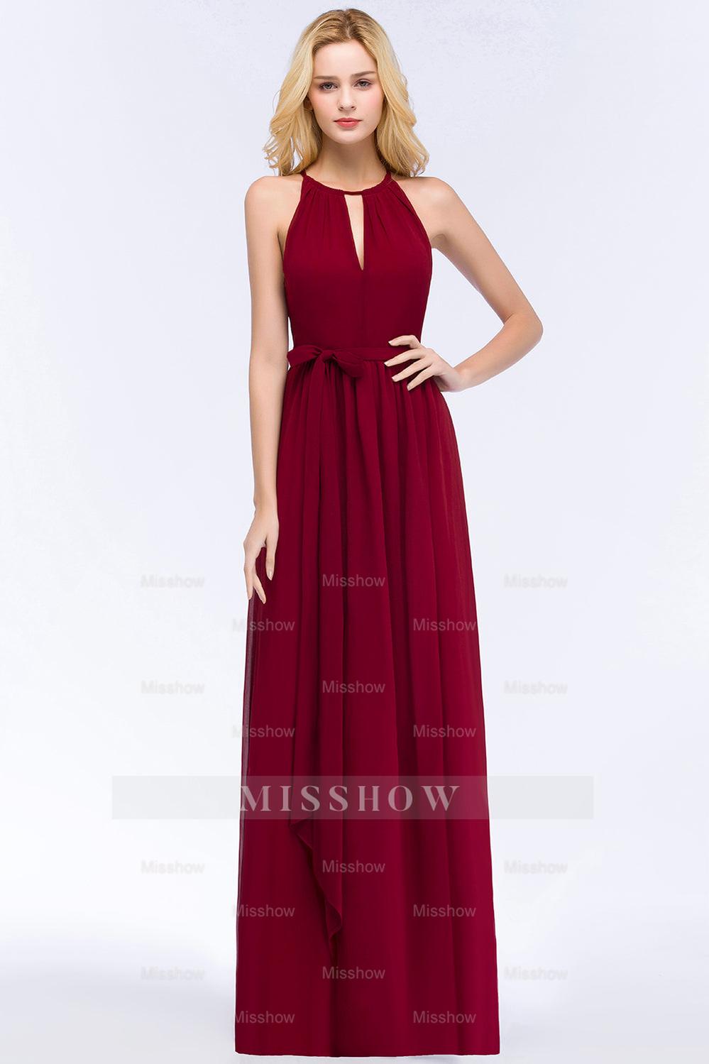 Gorgeous Chiffon Halter Deep V-Neck Burgundy Bridesmaid dresses Afford misshow.com Gorgeous Chiffon Halter Deep V-Neck Burgundy Bridesmaid dresses Afford misshow.com