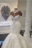 Gorgeous Crystals Mermaid Wedding Dress Off-the-Shoulder Appliques Bridal Wears-misshow.com