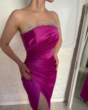 Gorgeous Fuchsia Strapless Crystal Prom Dress With Slit-misshow.com
