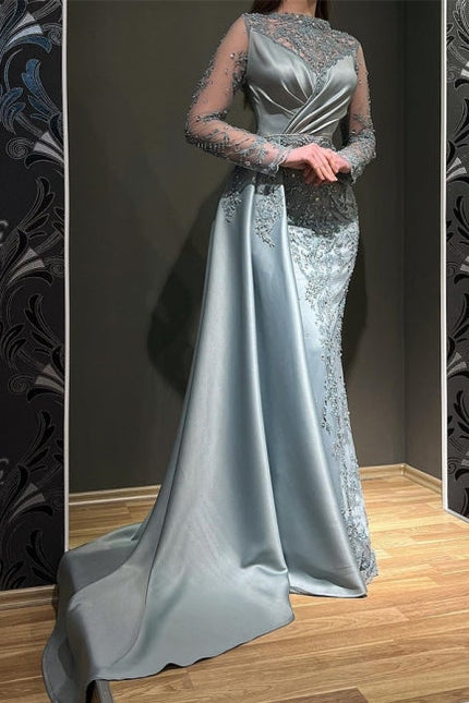 evening birthday party dress ZAPAKA Women Dark Grey Long Prom Dress Mermaid V Neck Wrap Long Sleeves  Chiffon Wedding Guest Dress with Slit