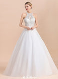 Looking for  in Tulle, A-line style, and Gorgeous Rhinestone work  MISSHOW has all covered on this elegant Gorgeous Halter Rhinstones Wedding Dress White Tulle Lace Appliques Aline Bridal Gown