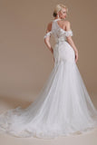 Gorgeous Halter Sleeveless Mermaid Floor-Length Tulle Wedding Dresses with Applique-misshow.com