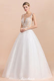 MISSHOW offers Gorgeous Illusion Neck Button Sleeveless White Ball Gown Wedding Dress at a good price from White,Ivory,Champagne,Tulle to A-line Floor-length them. Stunning yet affordable Sleeveless .