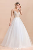 MISSHOW offers Gorgeous Illusion Neck Button Sleeveless White Ball Gown Wedding Dress at a good price from White,Ivory,Champagne,Tulle to A-line Floor-length them. Stunning yet affordable Sleeveless .