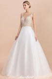 MISSHOW offers Gorgeous Illusion Neck Button Sleeveless White Ball Gown Wedding Dress at a good price from White,Ivory,Champagne,Tulle to A-line Floor-length them. Stunning yet affordable Sleeveless .