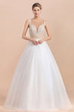 Wunderschönes ärmelloses weißes Ballkleid-Hochzeitskleid mit Illusionsausschnitt