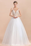 Gorgeous Illusion Neck Button Sleeveless White Ball Gown Wedding Dress