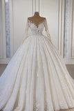 Gorgeous Lace Long Sleeve Beads Ball Gown Wedding Dress-misshow.com
