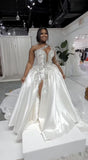Gorgeous Long A-line One Shoulder Beading Wedding Dress With Slit-misshow.com