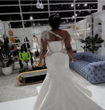 Gorgeous Long A-line One Shoulder Beading Wedding Dress With Slit-misshow.com