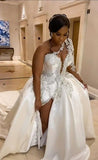 Gorgeous Long A-line One Shoulder Beading Wedding Dress With Slit-misshow.com