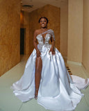 Gorgeous Long A-line One Shoulder Beading Wedding Dress With Slit-misshow.com